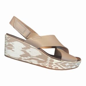 Clarks Stasha Hale Wedge Sandals Taupe Wedge Criss-cross Leather Shoes Size 10